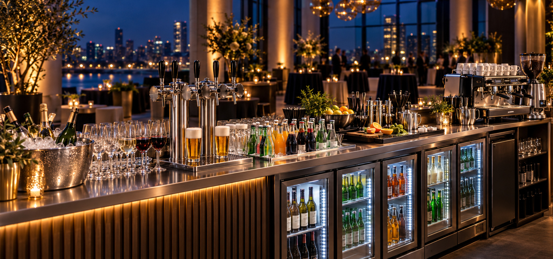 Complete drankenbar met tap, wijn, cocktails en koffie voor een evenement