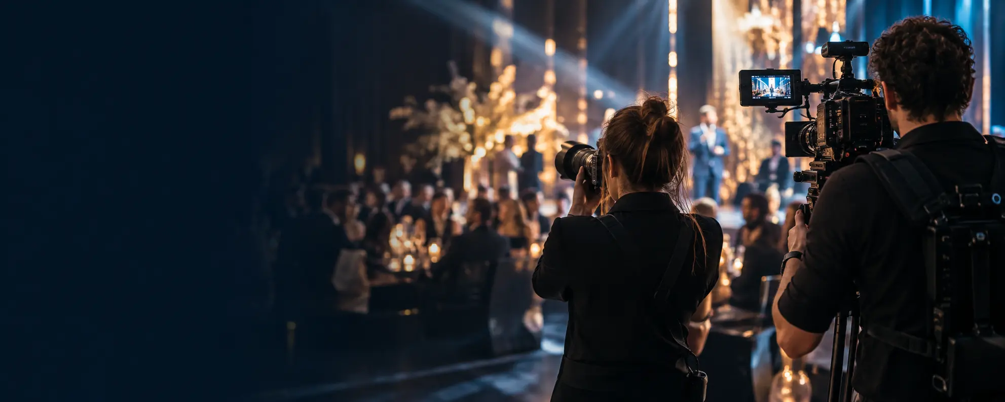 Een professionele fotograaf en videomaker aan het werk tijdens een evenement